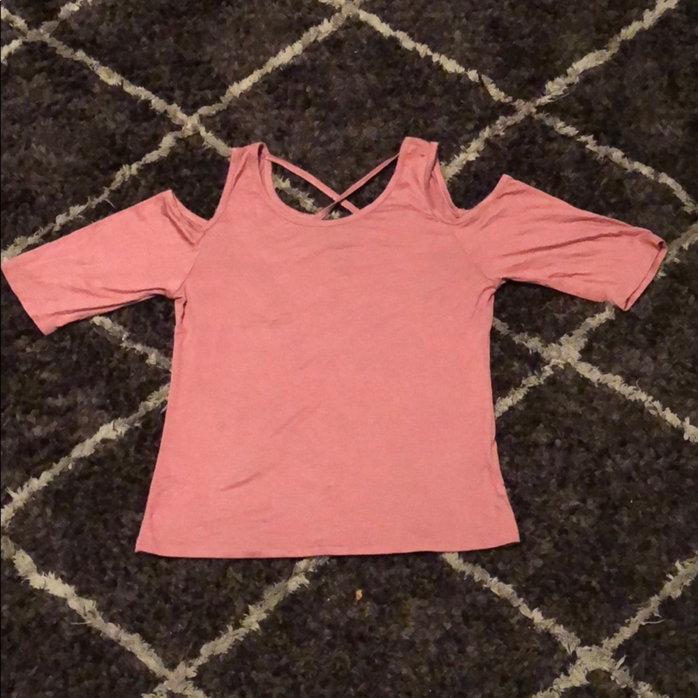 New pink crop top- open shoulder cross back detail